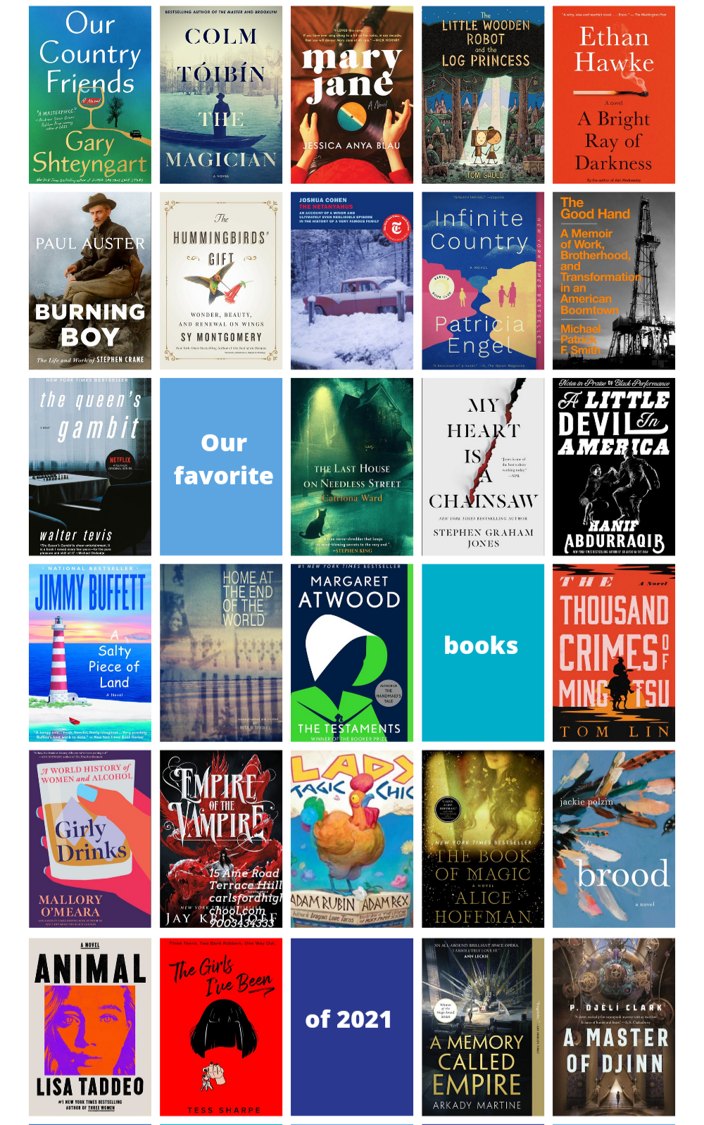 5x6 grid of book covers