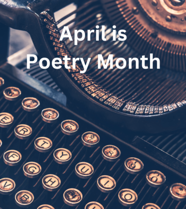 April is Poetry Month, superimposed over a typewriter