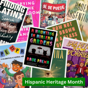 A collage of books for Hispanic Heritage Month 2024